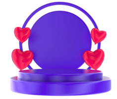 a purple round pedestal with red hearts on it png