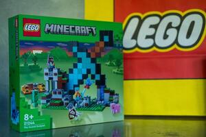 Bangkok, Thailand - January 19, 2024 LEGO Minecraft The Sword Outpost 21244. Characters of the game Minecraft. LEGO is a Danish toy production company based photo