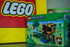 Bangkok, Thailand - January 19, 2024 A box of LEGO Minecraft The Bee Cottage number of 21241. photo