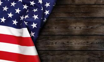 Closeup of American flag on a old wooden background photo