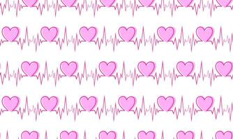 Vector Pink Heartbeat Seamless Pattern. Pulse Line. Rhythm of Heart. Cardiogram on White Background. Love and Valentines Day Illustration for Medical Apps or Website