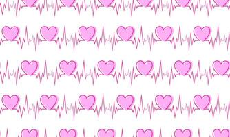 Vector Pink Heartbeat Seamless Pattern. Pulse Line. Rhythm of Heart. Cardiogram on White Background. Love and Valentines Day Illustration for Medical Apps or Website