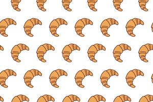 Vector Doodle Croissant. Seamless Pattern on White Background. Sweet Dessert for Wrapping Paper or Fabric. Bakery, Cafe, or Coffee Shop