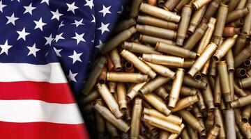 American flag isolated on shotgun cartridges background photo