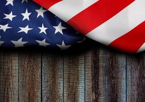 American flag on a wooden background for text photo