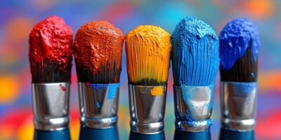 AI generated Row of Paint Brushes With Different Colors of Paint photo