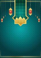 Arabic islamic ramadan kareem ornamental flyer banner with ramadhan lantern eid al fitr background vector