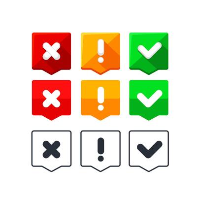 Green  check mark  vector icon set in cartoon flat style.