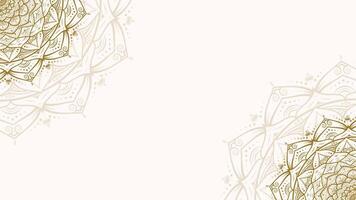 hell Weiß Gold horizontal Schleifen Animation leer Video Hintergrund angereichert mit detailliert Blumen- Mandala Akzente