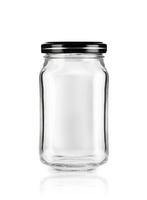 Empty jar with black cap isolated on white photo