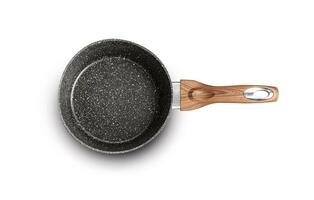 Modern frying pan with non-stick granite coating isolated on white photo