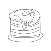 Pancake with butter and honey in a doodle style. vector