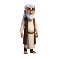 AI generated 3d render of a muslim old man on isolated transparent background png, generated with AI png