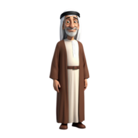 AI generated 3d render of a muslim old man on isolated transparent background png, generated with AI png