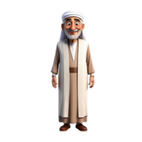 AI generated 3d render of a muslim old man on isolated transparent background png, generated with AI png