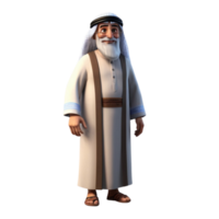 AI generated 3d render of a muslim old man on isolated transparent background png, generated with AI png