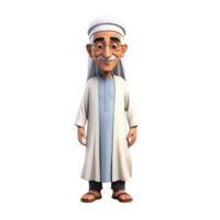 AI generated 3d render of a muslim old man on isolated transparent background png, generated with AI png