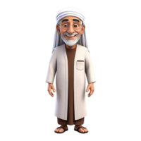 AI generated 3d render of a muslim old man on isolated transparent background png, generated with AI png