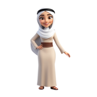 ai genererad 3d framställa av en muslim kvinna karaktär i hijab på isolerat transparent bakgrund png, genererad med ai png