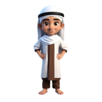 AI generated 3d render of a muslim kid on isolated transparent background png, generated with AI png