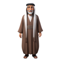 AI generated 3d render of a muslim old man on isolated transparent background png, generated with AI png