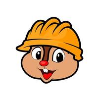 Squirrel face in cartoon style Wearing a Contractor's Helmet vector