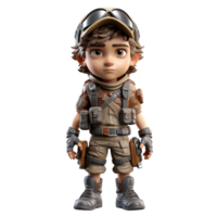 AI generated 3d illustration a young soldier on isolated transparent background png, generated with AI png