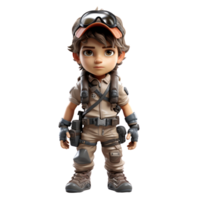 AI generated 3d illustration a young soldier on isolated transparent background png, generated with AI png