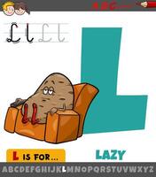 letter L from alphabet with cartoon lazy phrase vector