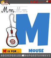 letter M from alphabet with cartoon computer mouse object vector