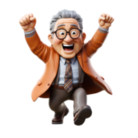 AI generated 3d illustration of a cartoon old happy old man on isolated transparent background png, generated with AI png