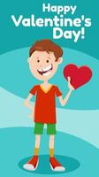 cartoon boy with heart Valentines Day card design vector