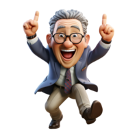 AI generated 3d illustration of a cartoon old happy old man on isolated transparent background png, generated with AI png