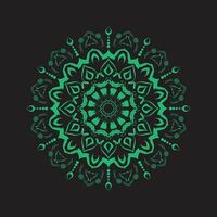 Green mandala with black background. vector