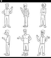 cartoon young men comic characters set coloring page vector