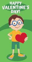 funny cartoon boy with heart Valentines Day card design vector