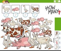 how many counting activity with cartoon farm animals vector