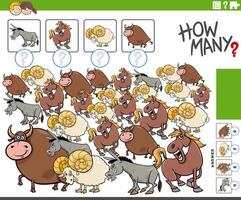 how many counting game with cartoon farm animals vector