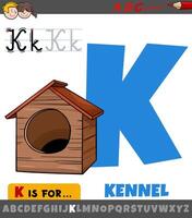 letter K from alphabet with cartoon kennel object vector