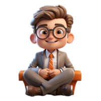 AI generated 3d a businessman sitting on a floor with smiling face on isolated transparent background png, generated with AI png