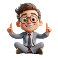 AI generated 3d a businessman sitting on a floor with smiling face on isolated transparent background png, generated with AI png