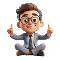 AI generated 3d a businessman sitting on a floor with smiling face on isolated transparent background png, generated with AI png