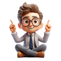 AI generated 3d a businessman sitting on a floor with smiling face on isolated transparent background png, generated with AI png