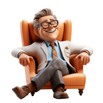 ai generato 3d un' uomo d'affari seduta su un' divano con sorridente viso su isolato trasparente sfondo png, generato con ai png