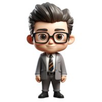 AI generated a 3d cartoon business man with suit on isolated transparent background png, generated with AI png