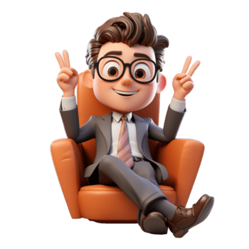 ai generato 3d un' uomo d'affari seduta su un' divano con sorridente viso su isolato trasparente sfondo png, generato con ai png