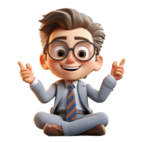 AI generated 3d a businessman sitting on a floor with smiling face on isolated transparent background png, generated with AI png