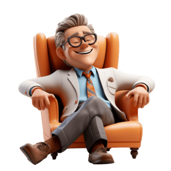 ai generato 3d un' uomo d'affari seduta su un' divano con sorridente viso su isolato trasparente sfondo png, generato con ai png