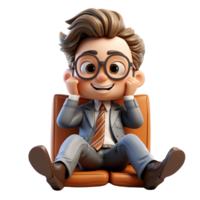 AI generated 3d a businessman sitting on a sofa with smiling face on isolated transparent background png, generated with AI png