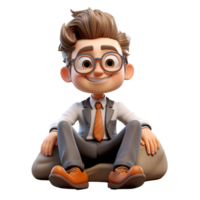 AI generated 3d a businessman sitting on a floor with smiling face on isolated transparent background png, generated with AI png